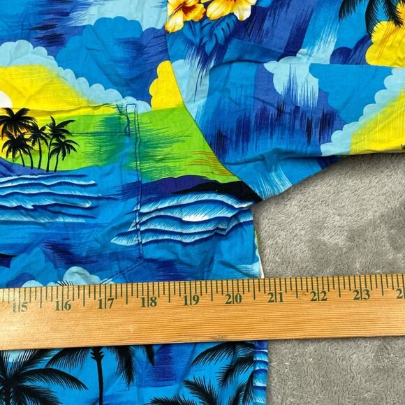 Vintage Aloha Republic Hawaiian Shirt M Blue Tropical Palm Trees & Flowers 6419 - Picture 6 of 7